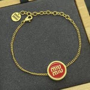 Miu Miu Gold  plate Chain bracelet with Red Medallion logo